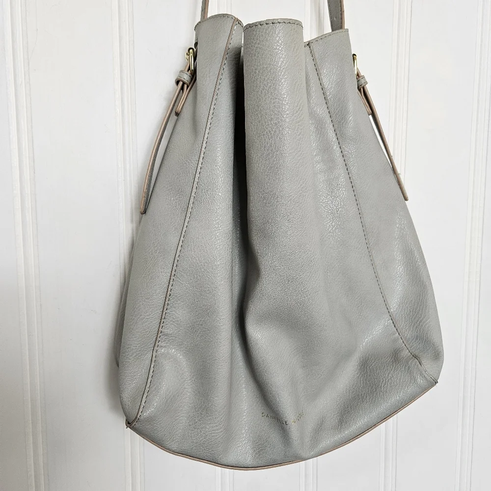 Danielle Nicole Gray Tan Faux Leather Hobo Tote Large Slouchy Shoulder Bag